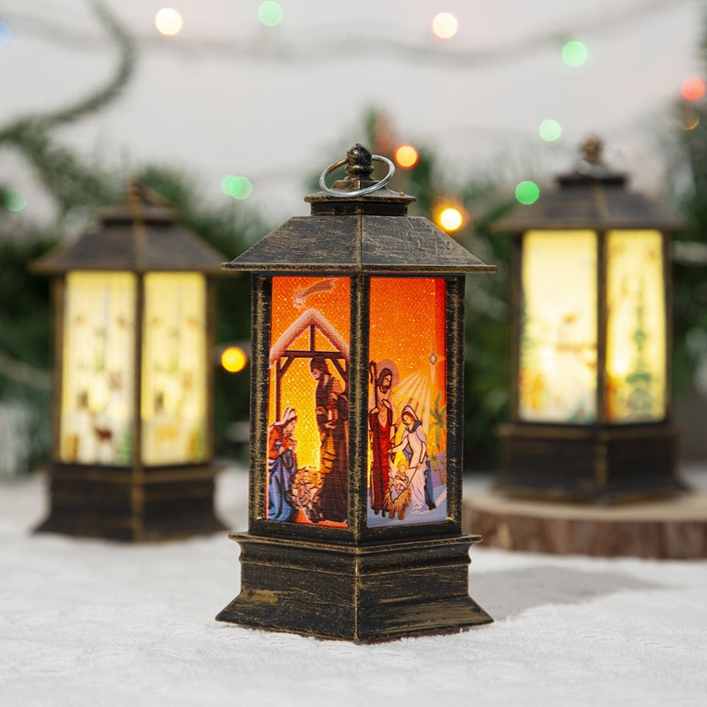 Christmas Portable Oil Lamp Santa Claus Battery Powered Indoor Outdoor Hanging Lanterns Festive Party Decoration