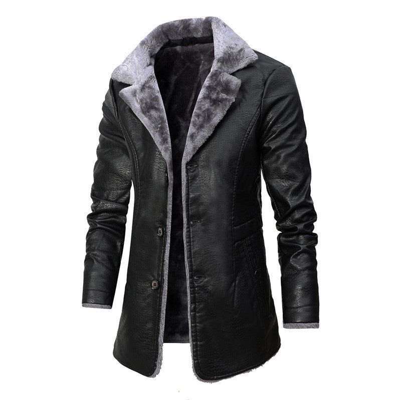 Jacket Winter Warm Fleece Single-breasted Coat For Men Long Clothing