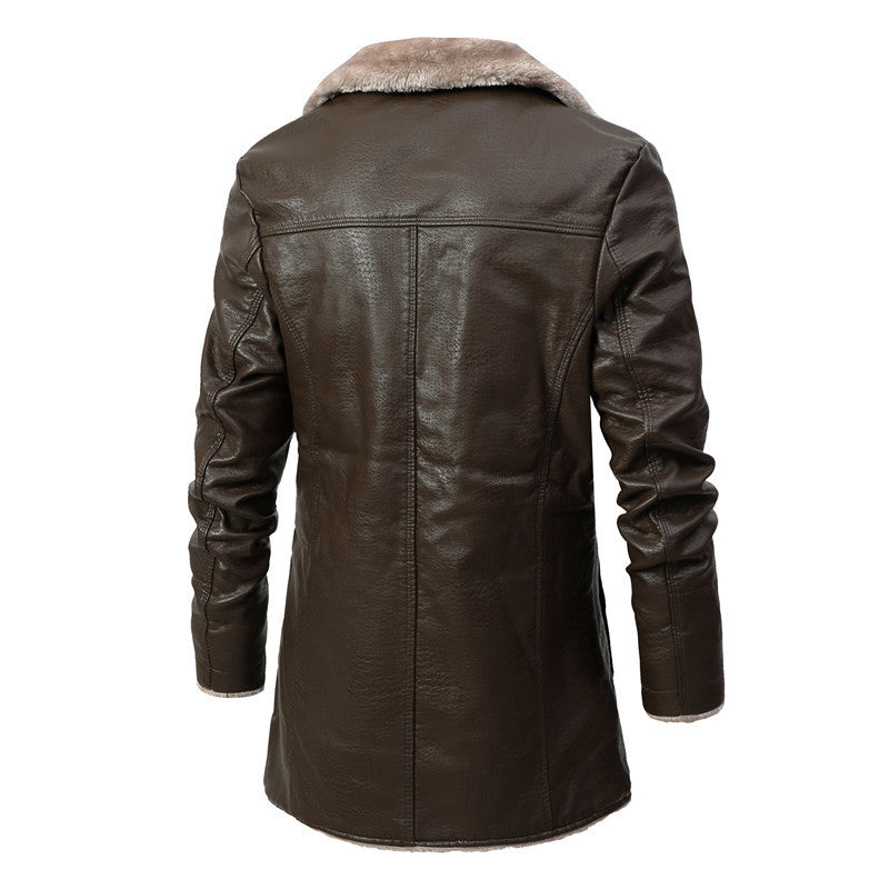 Jacket Winter Warm Fleece Single-breasted Coat For Men Long Clothing