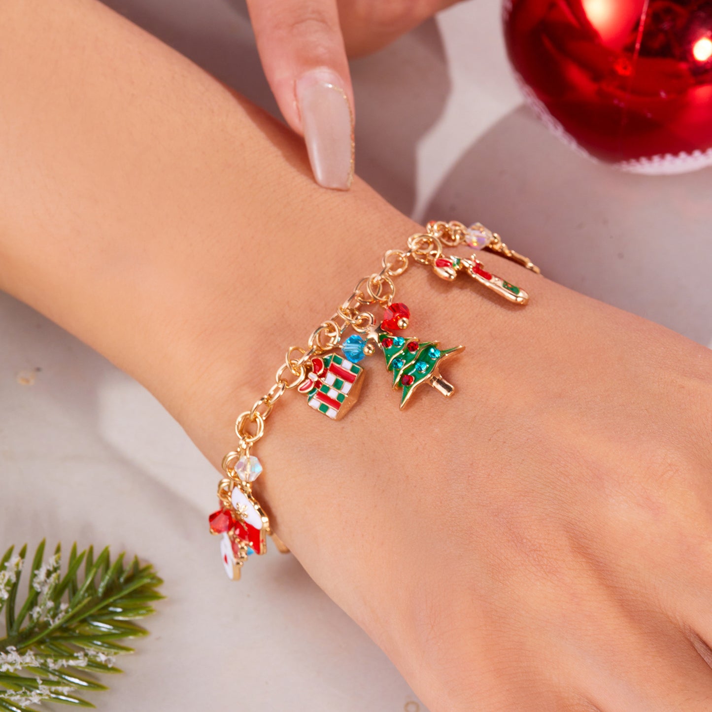 Christmas Tree Santa Claus Pendant Bracelet For Women