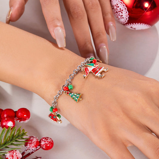 Christmas Tree Santa Claus Pendant Bracelet For Women