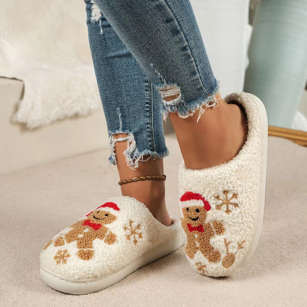 Christmas Snowflake Gingerbread Slippers House Shoes For Women