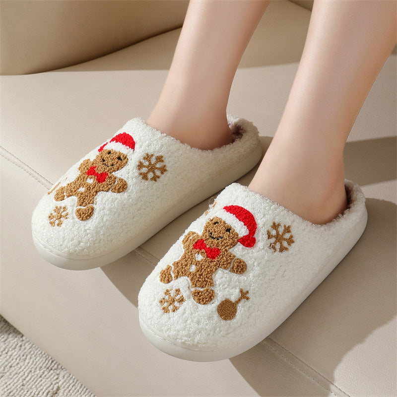 Christmas Snowflake Gingerbread Slippers House Shoes For Women