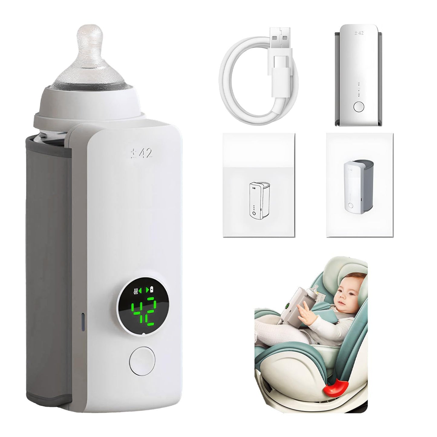 Portable Wireless Rechargeable Baby Bottle Warmer USB Charging