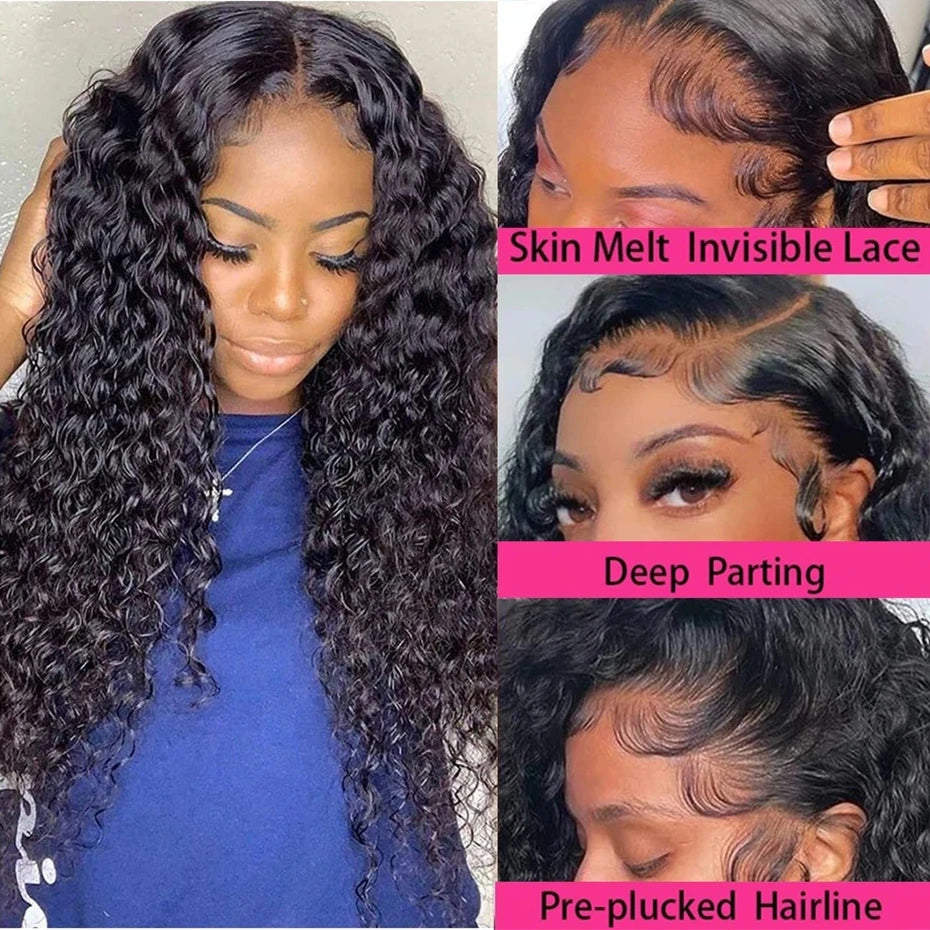 Transparent Lace Frontal Wig Human Hair Water Curly Wigs For Women