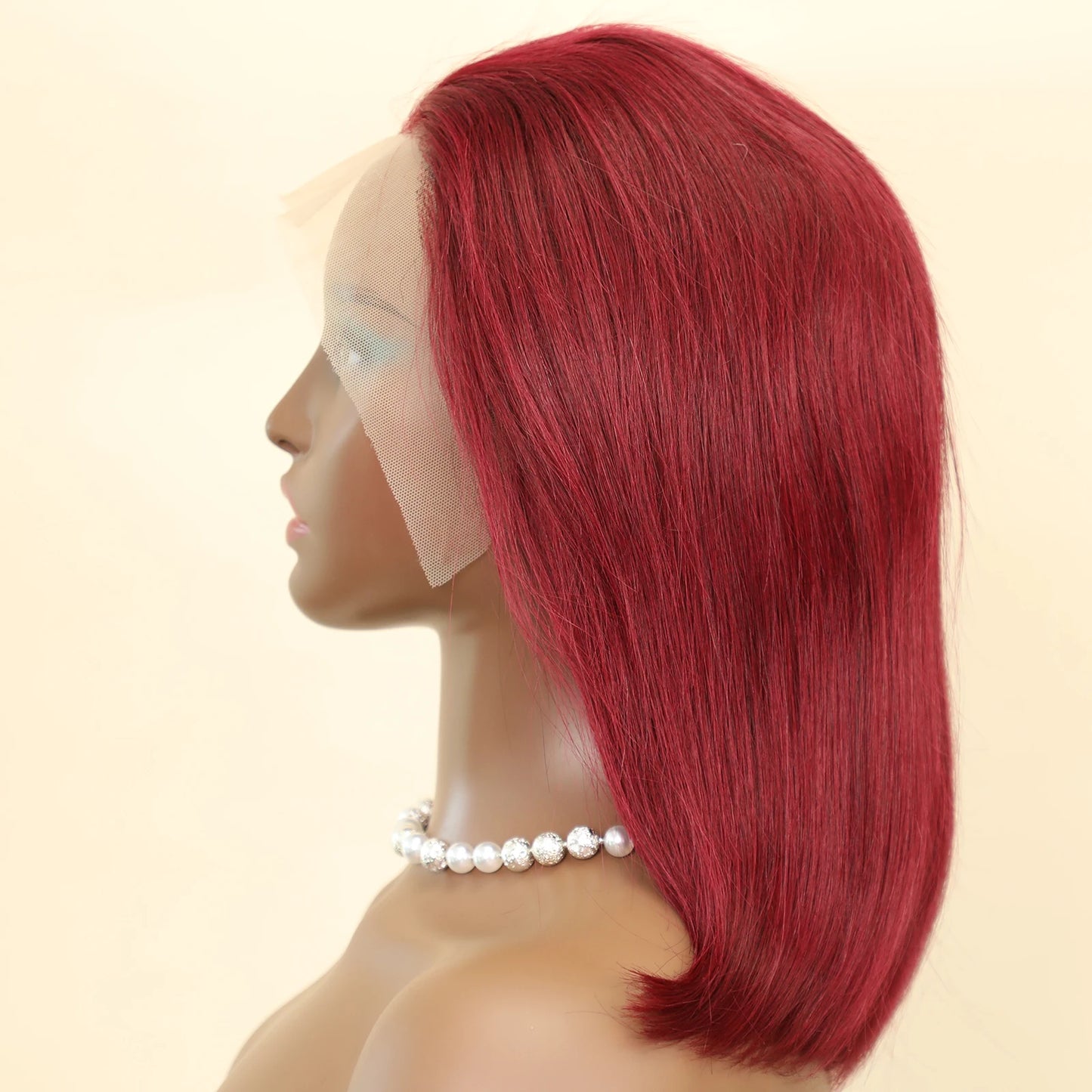 Density Transparent Red Colored Bob Wigs Human Hair For Women