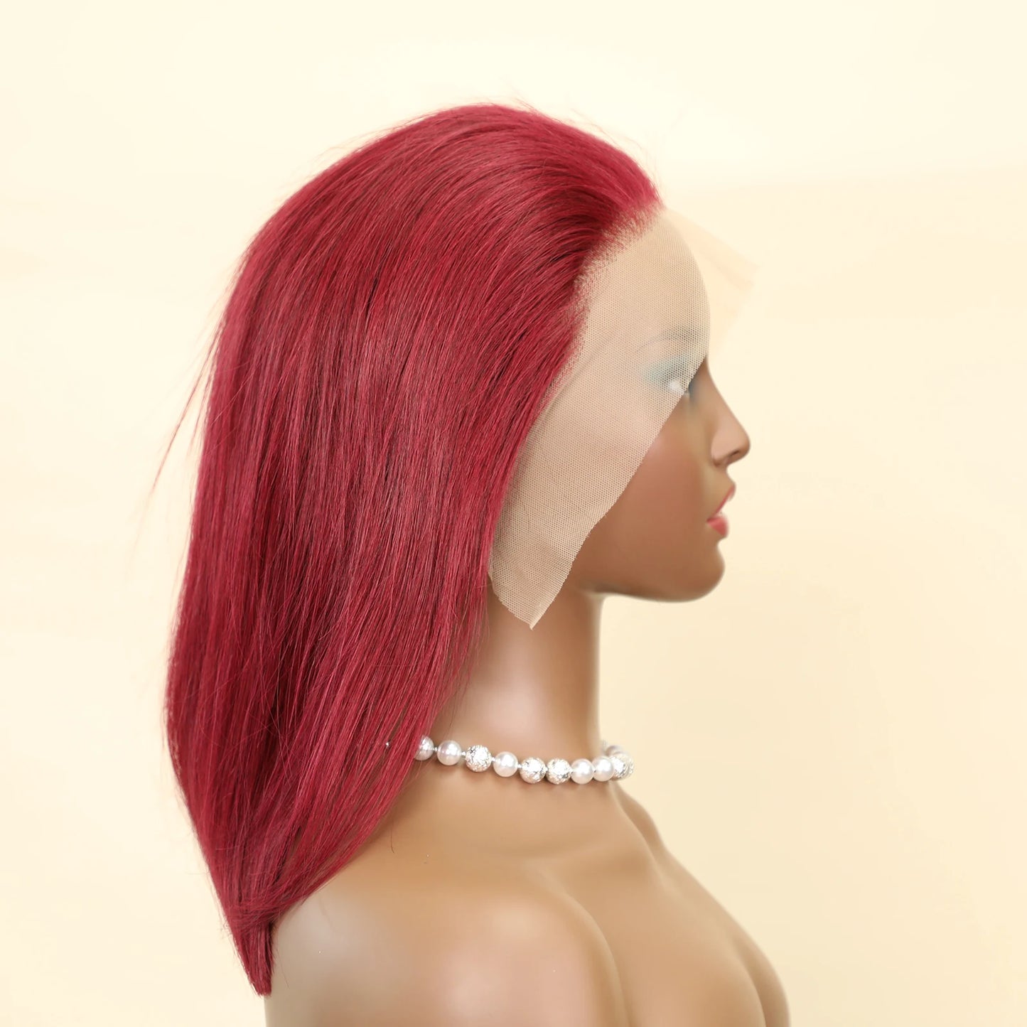 Density Transparent Red Colored Bob Wigs Human Hair For Women