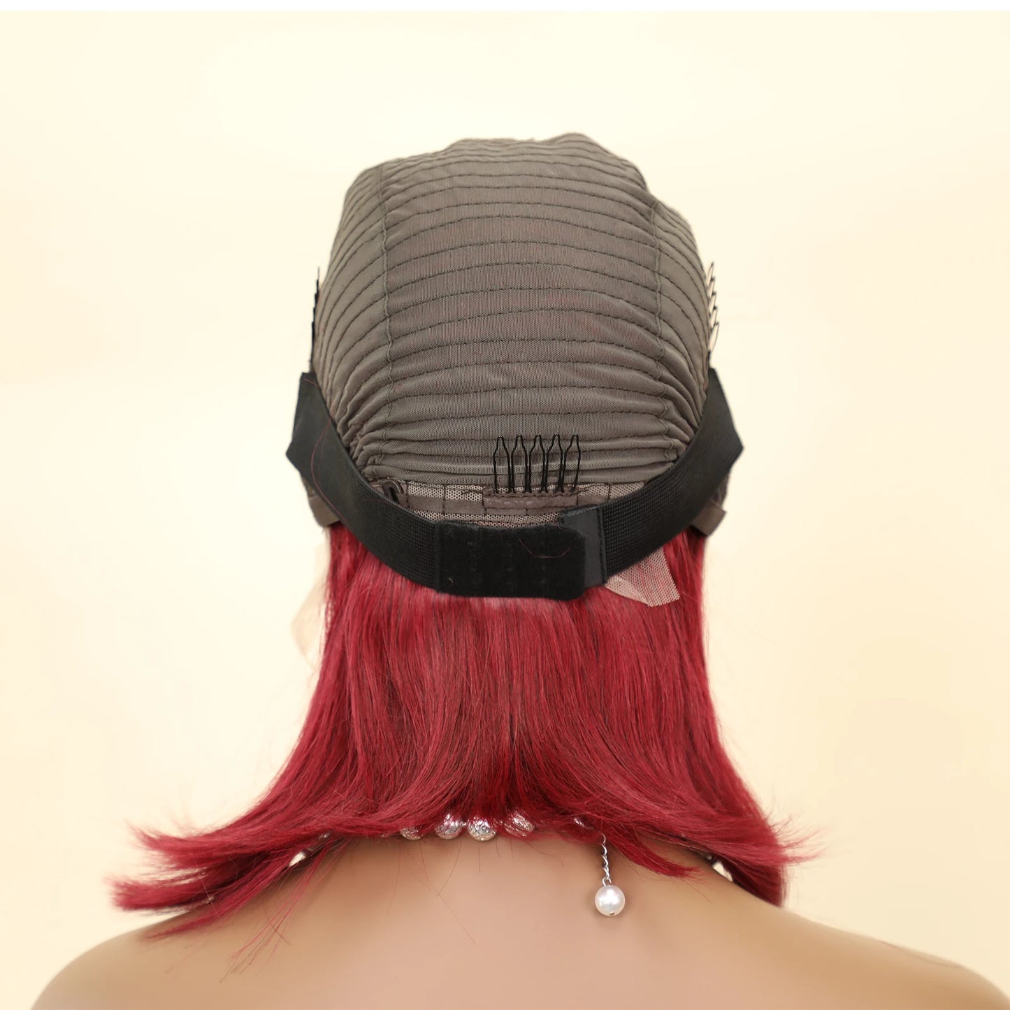 Density Transparent Red Colored Bob Wigs Human Hair For Women