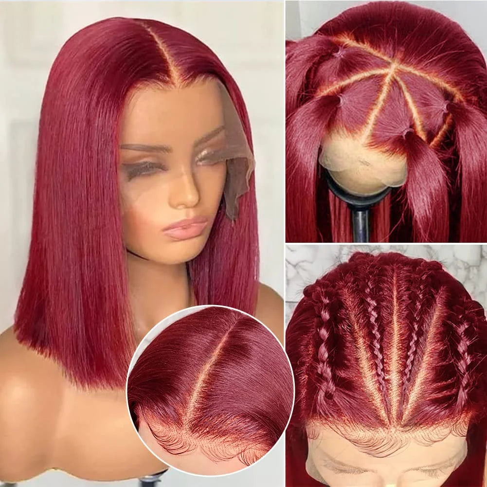 Density Transparent Red Colored Bob Wigs Human Hair For Women