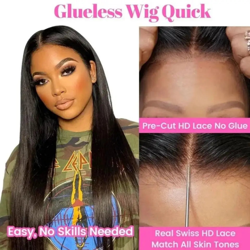 Glueless Straight Human Hair Lace Closure Wig For Women