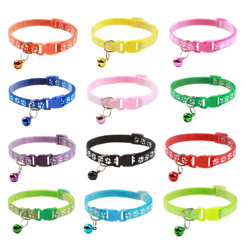 Pet Collar With Bell Cartoon Footprint Colorful Dog Puppy Cat