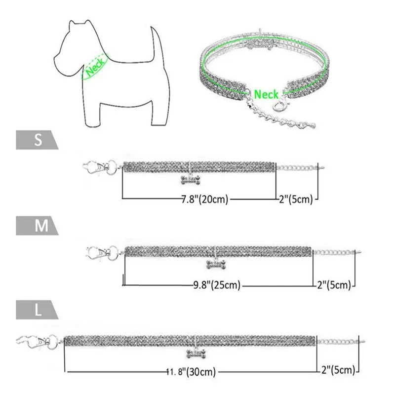 Dog Collar Pitbull Pug Bone Pendant Crystal Cat Collars Small Medium