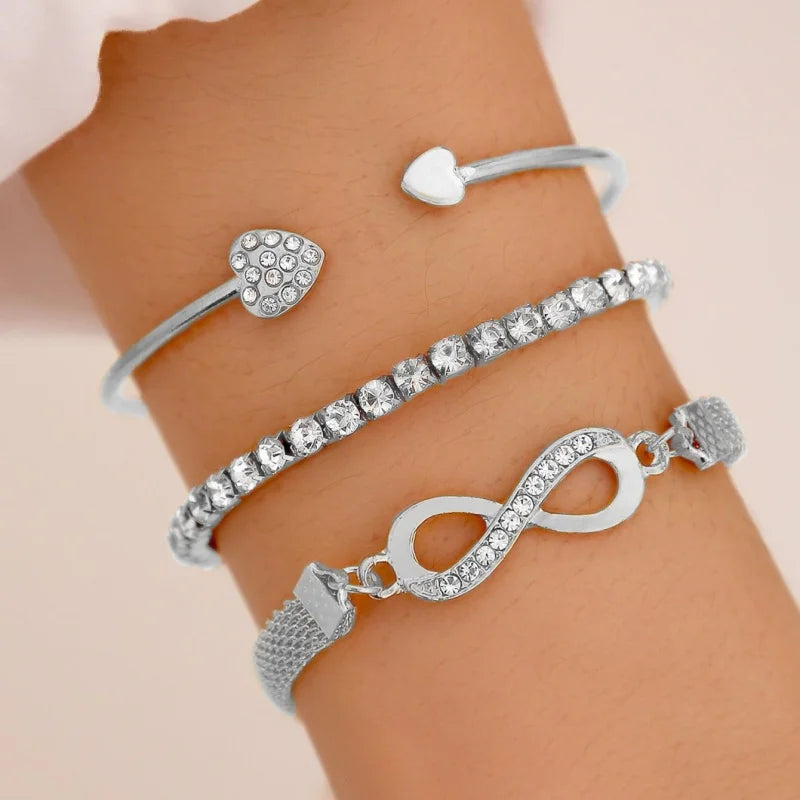 Crystal Rhinestone Heart Bracelets for Women