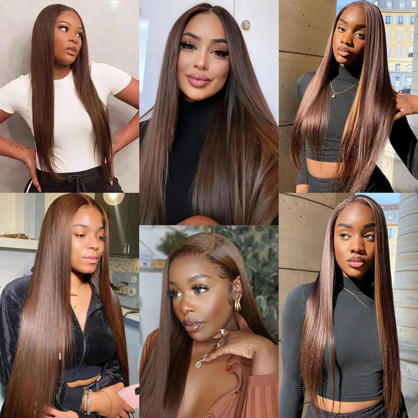 Chocolate Brown Straight Lace Front Wigs 100% Human Hair