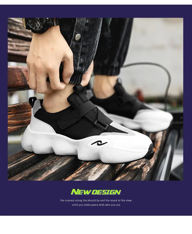 New Fashion Black Platform Sneakers Chunky Shoes for Men