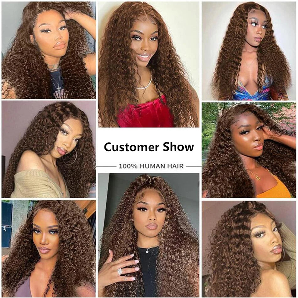 Chocolate Brown Curly Lace Front Human Hair Wigs For Women