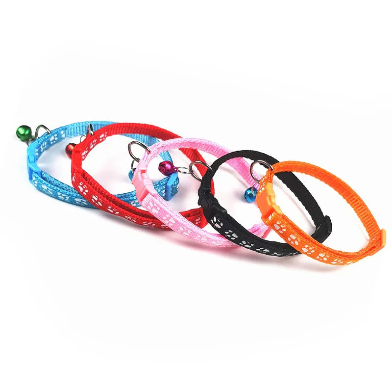 Pet Collar With Bell Cartoon Footprint Colorful Dog Puppy Cat