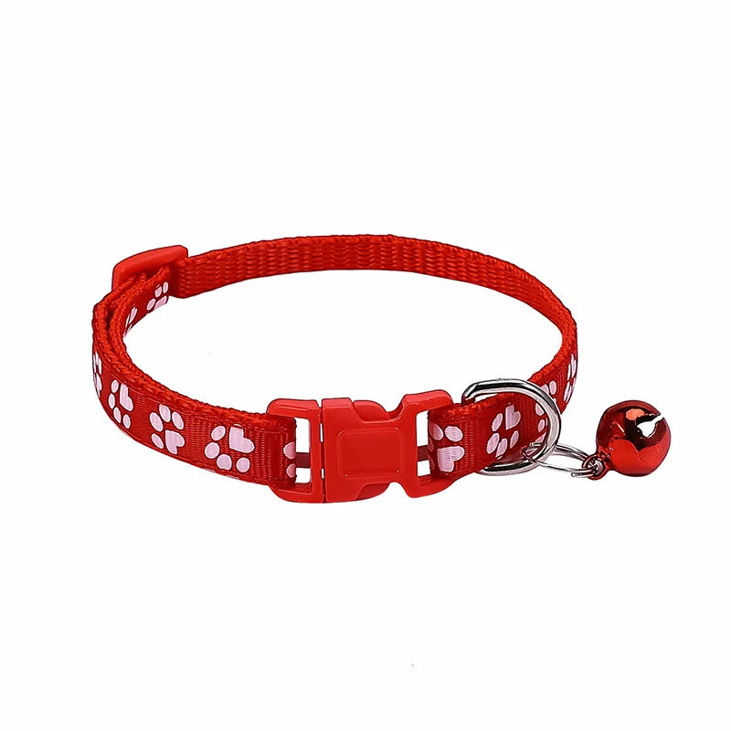 Pet Collar With Bell Cartoon Footprint Colorful Dog Puppy Cat