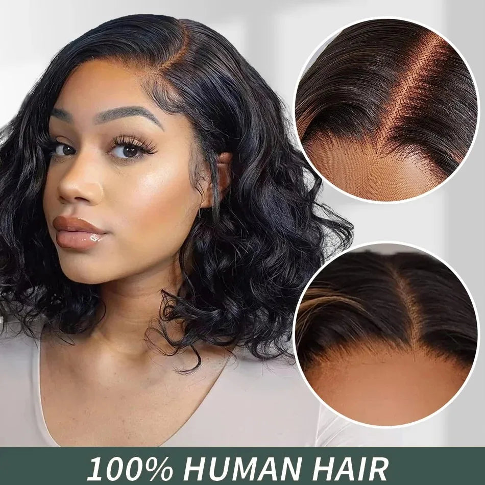 Density Bob Transparent Body Wave Lace Frontal Human Hair Wig for Black Women