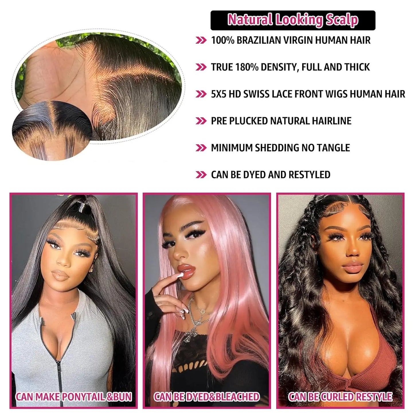 Lace Closure Human Hair Wigs Brazilian Ready for women