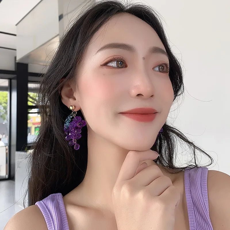 Kiss Jewelry Sweet Purple Grape Charm Drop Earrings for Women