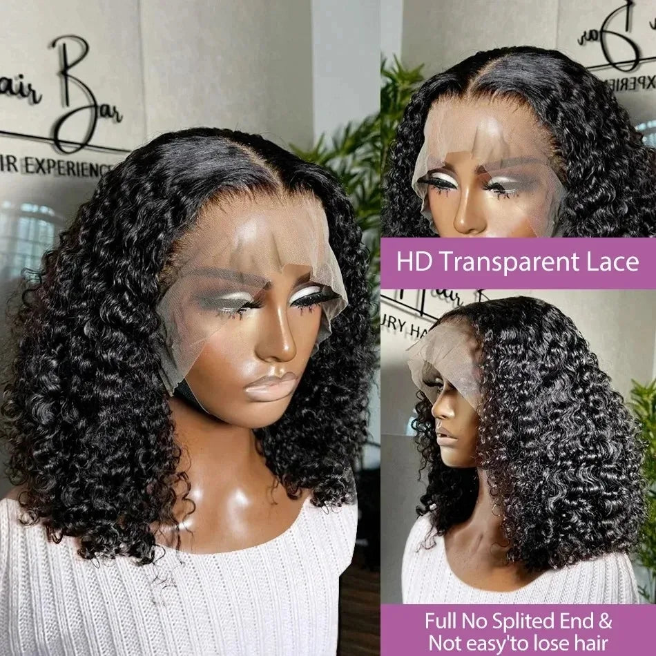 Transparent Curly Deep Wave Lace Frontal Bob Human Hair For Women