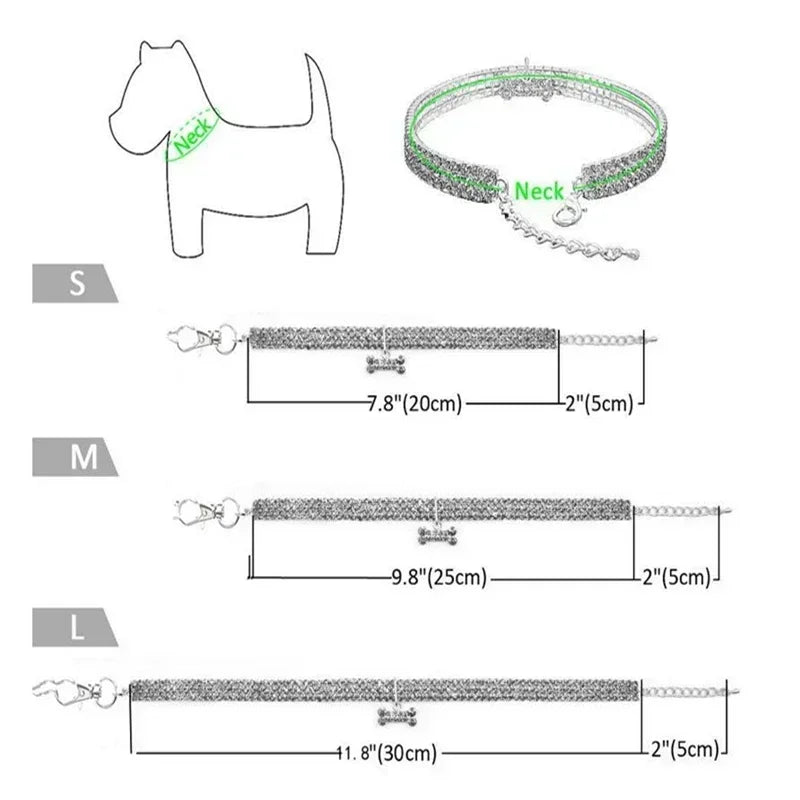 Dog Collar Pitbull Pug Bone Pendant Crystal Cat Collars Small Medium