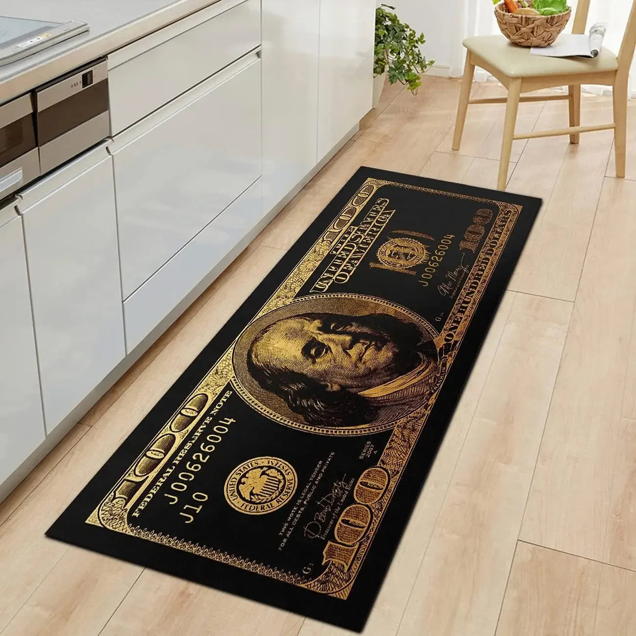 Black Gold 100 Dollar Bill Money Kitchen Floor