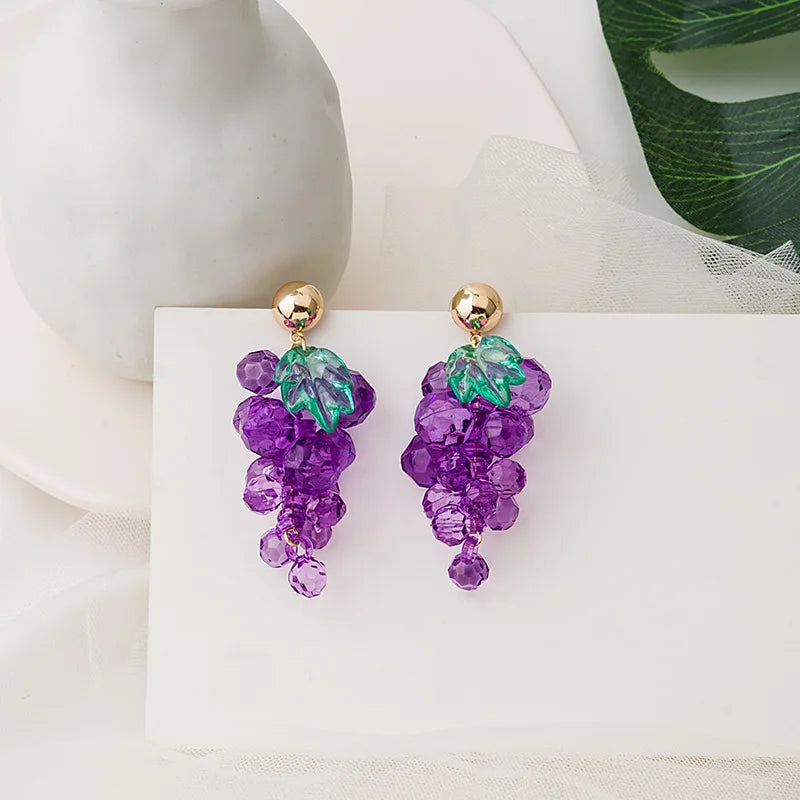 Kiss Jewelry Sweet Purple Grape Charm Drop Earrings for Women