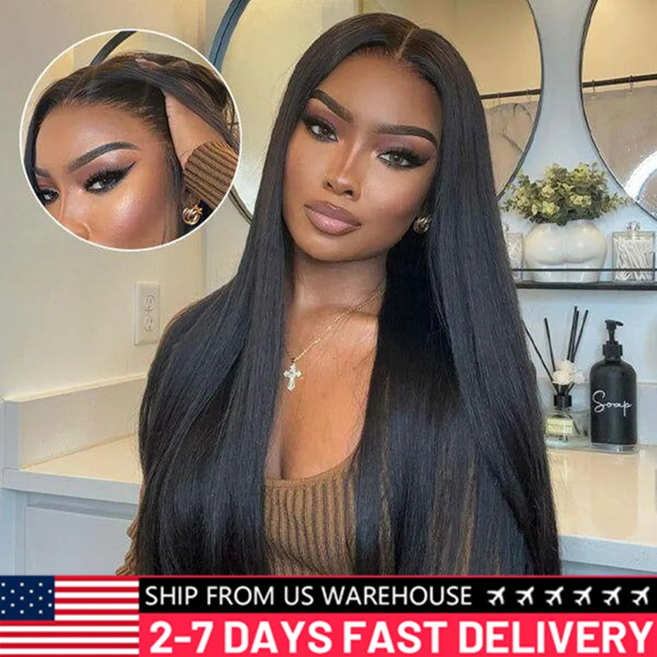 Glueless Straight Human Hair Lace Closure Wig For Women