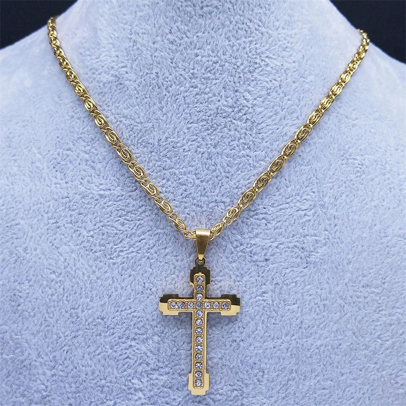 Luxury Stainless Steel Zircon Cross Necklace Pendant For Women