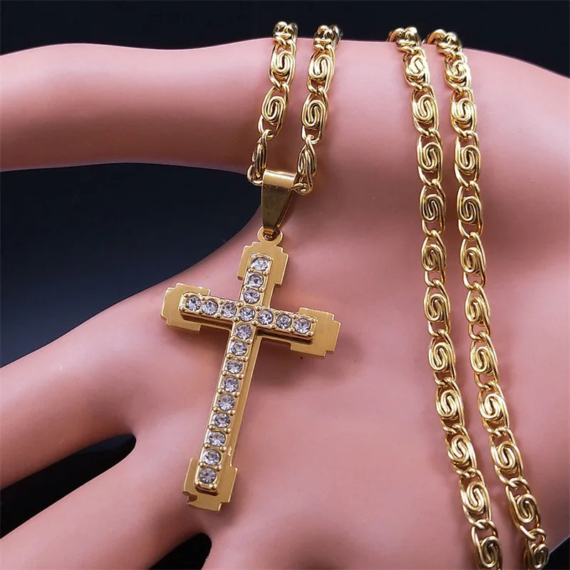 Luxury Stainless Steel Zircon Cross Necklace Pendant For Women