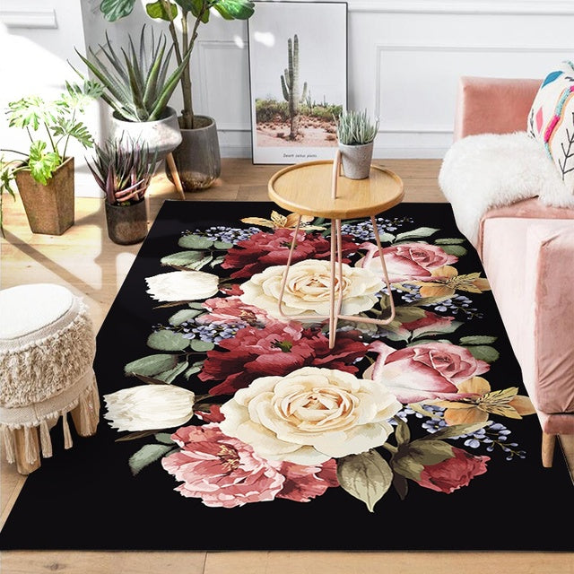 Rose Flower Carpet for Living Room Home Decor Sofa Table Large Area Rugs