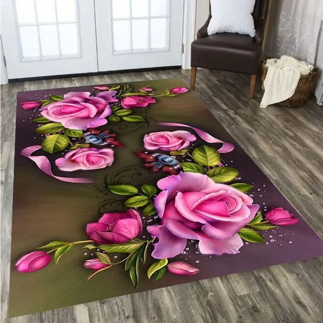 Rose Flower Carpet for Living Room Home Decor Sofa Table Large Area Rugs