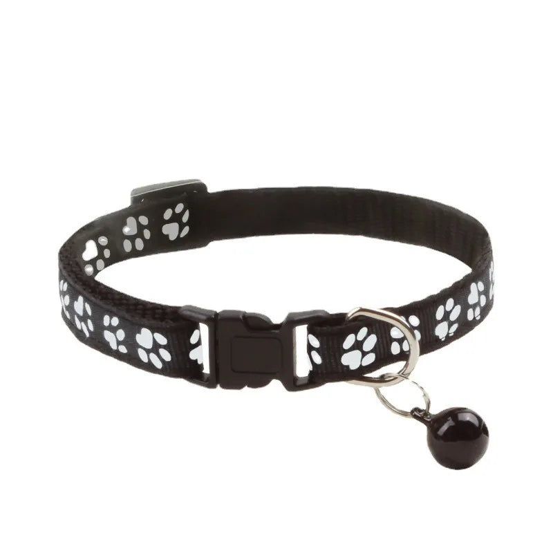 Pet Collar With Bell Cartoon Footprint Colorful Dog Puppy Cat