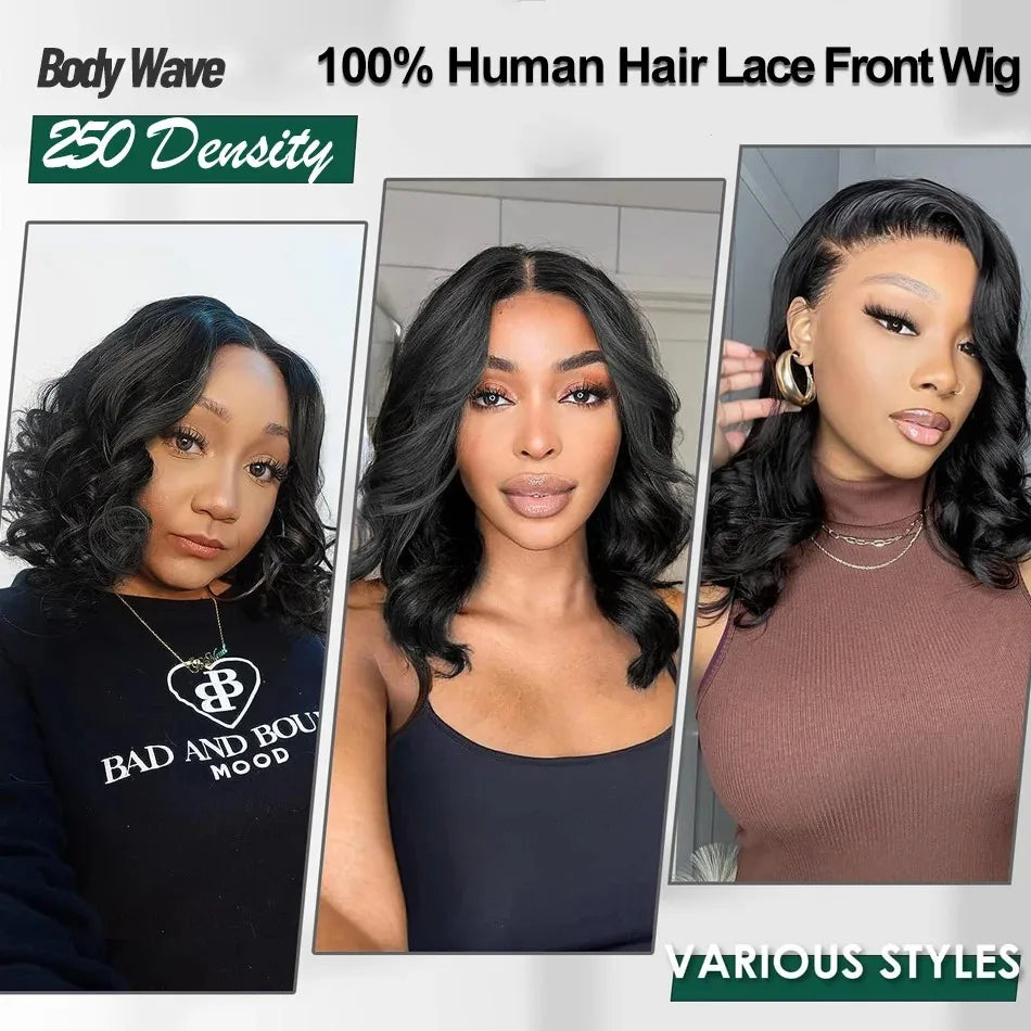 Density Bob Transparent Body Wave Lace Frontal Human Hair Wig for Black Women