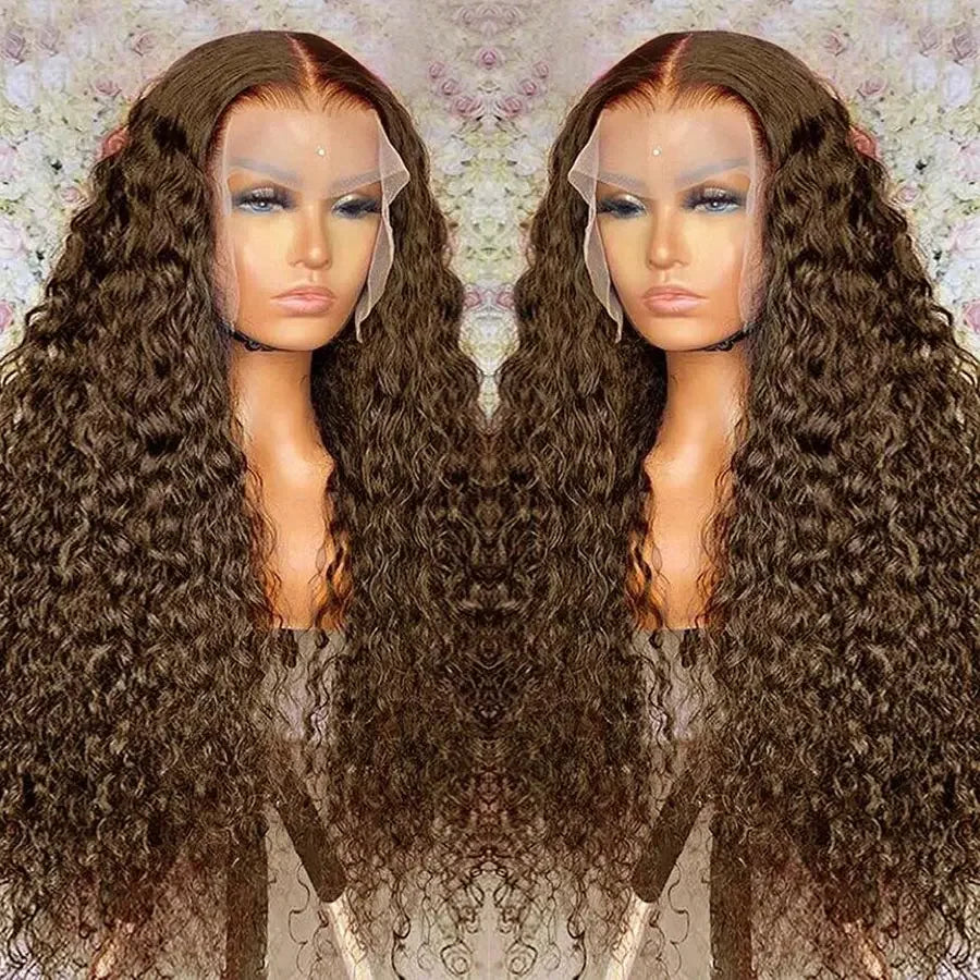 Chocolate Brown Curly Lace Front Human Hair Wigs For Women