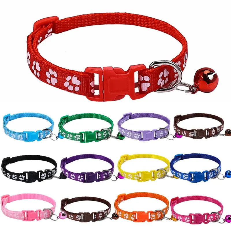 Pet Collar With Bell Cartoon Footprint Colorful Dog Puppy Cat