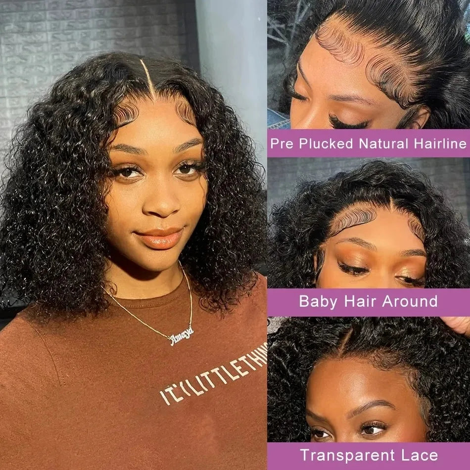 Transparent Curly Deep Wave Lace Frontal Bob Human Hair For Women