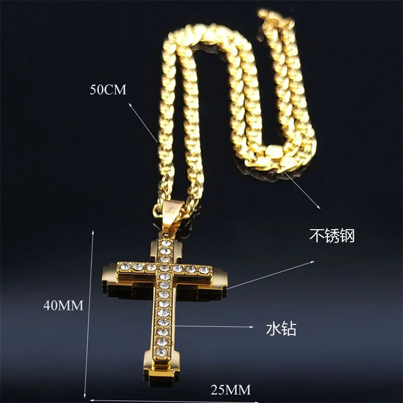 Luxury Stainless Steel Zircon Cross Necklace Pendant For Women