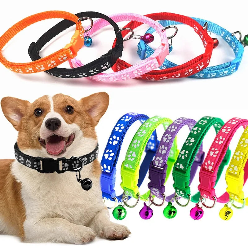 Pet Collar With Bell Cartoon Footprint Colorful Dog Puppy Cat