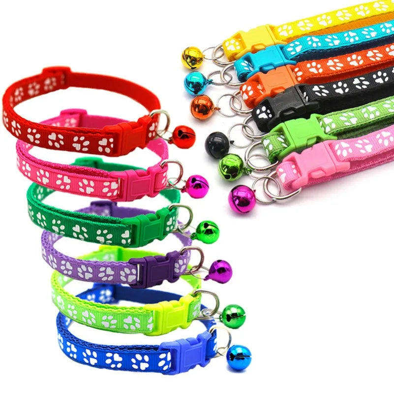 Pet Collar With Bell Cartoon Footprint Colorful Dog Puppy Cat