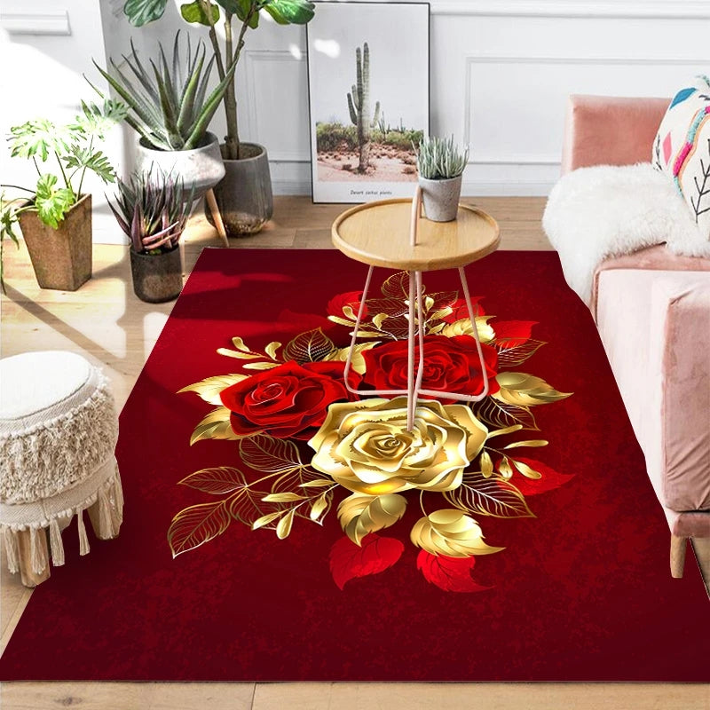 Rose Flower Carpet for Living Room Home Decor Sofa Table Large Area Rugs