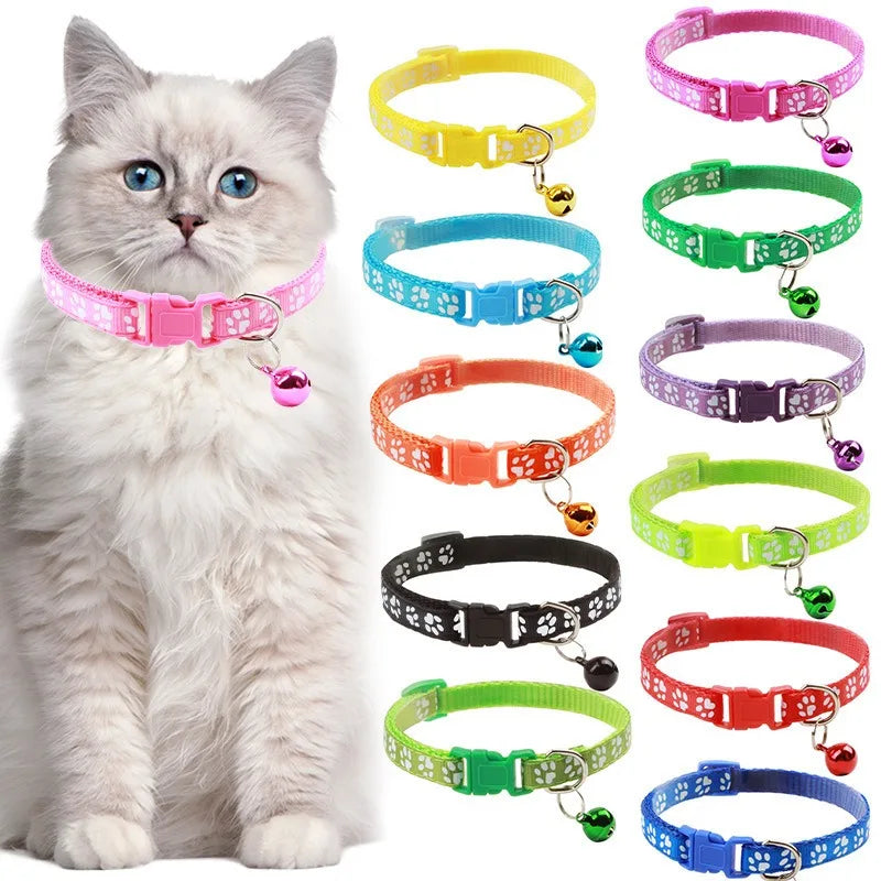 Pet Collar With Bell Cartoon Footprint Colorful Dog Puppy Cat