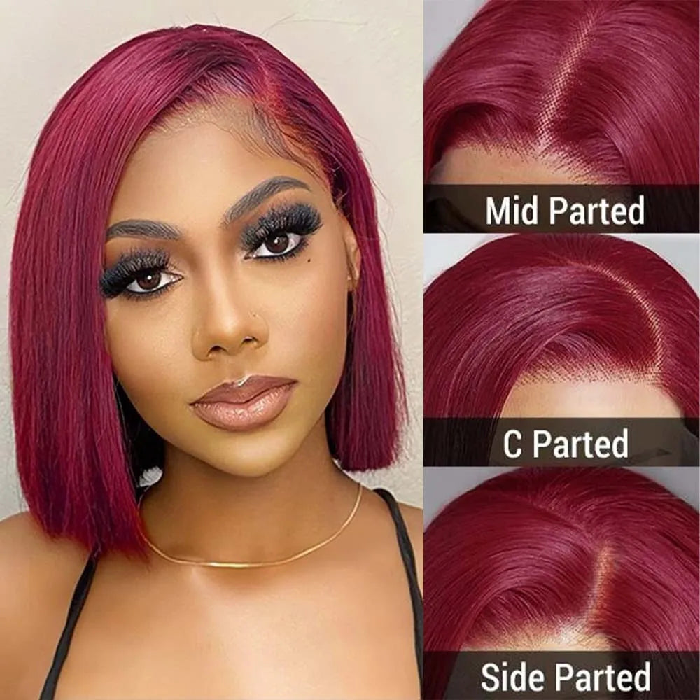 Density Transparent Red Colored Bob Wigs Human Hair For Women