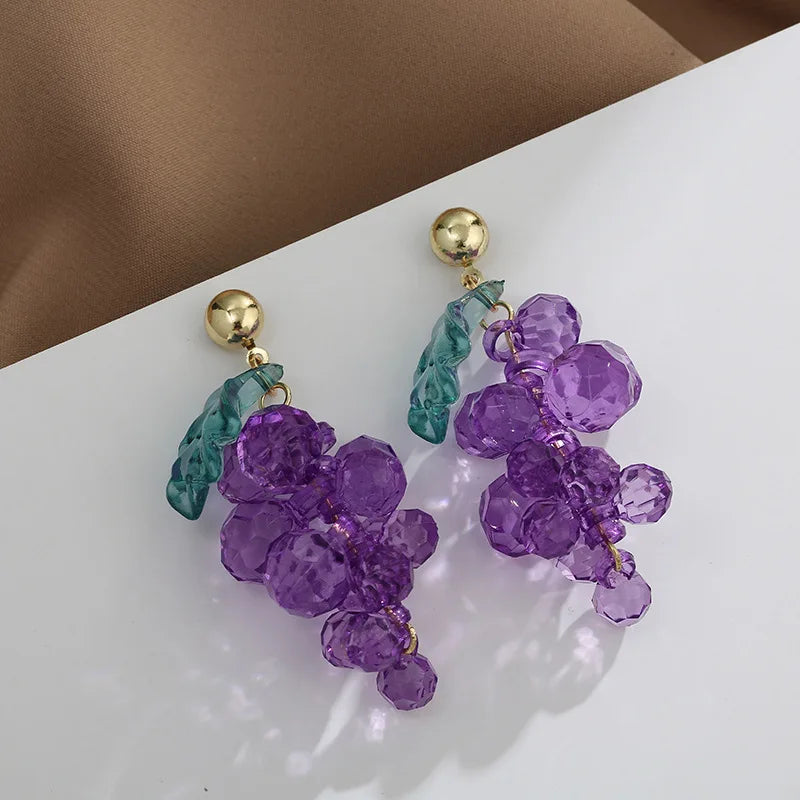 Kiss Jewelry Sweet Purple Grape Charm Drop Earrings for Women