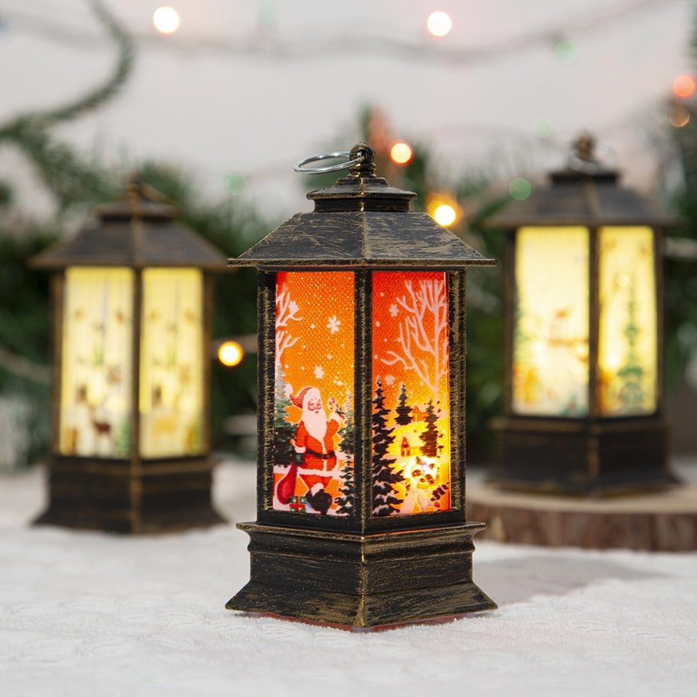 Christmas Portable Oil Lamp Santa Claus Battery Powered Indoor Outdoor Hanging Lanterns Festive Party Decoration