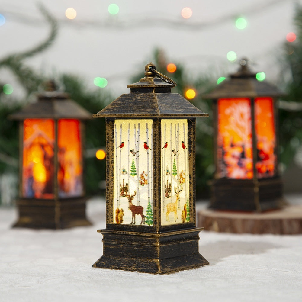 Christmas Portable Oil Lamp Santa Claus Battery Powered Indoor Outdoor Hanging Lanterns Festive Party Decoration