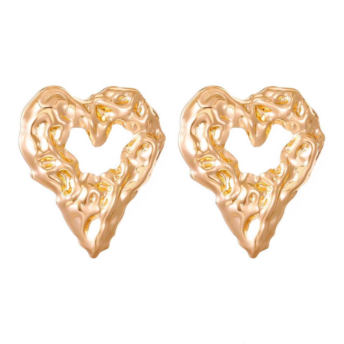 New Pleated Lava Hollow Heart-shaped Earrings Personality Exaggerated Love Earrings For Women Valentine's Day