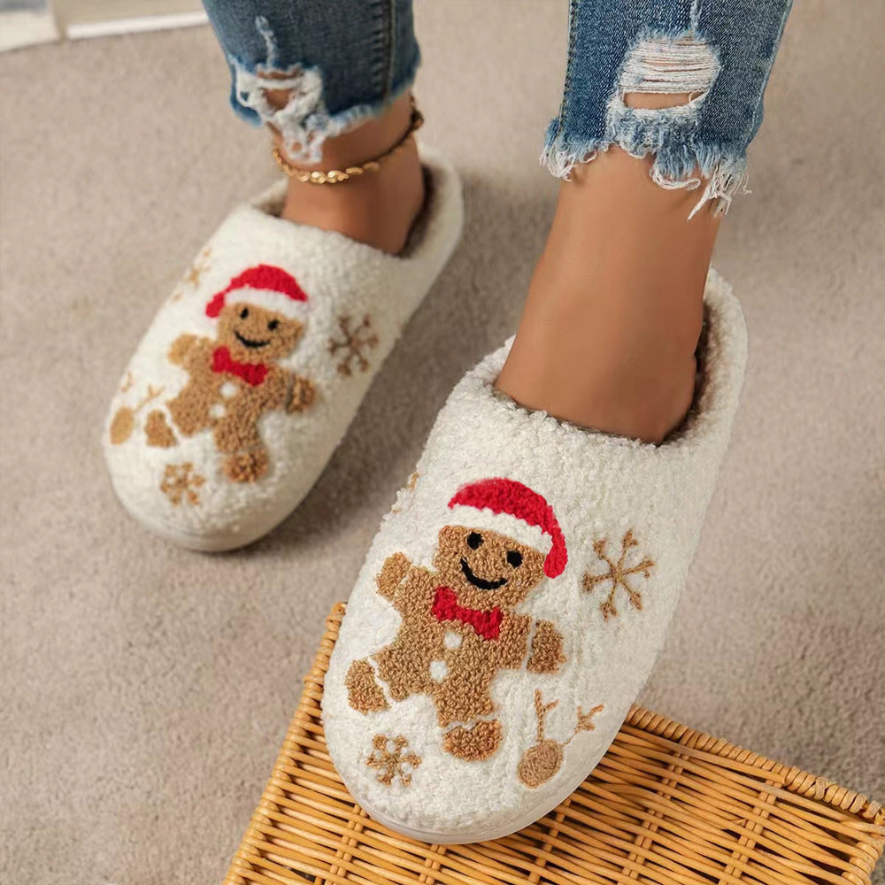 Christmas Snowflake Gingerbread Slippers House Shoes For Women